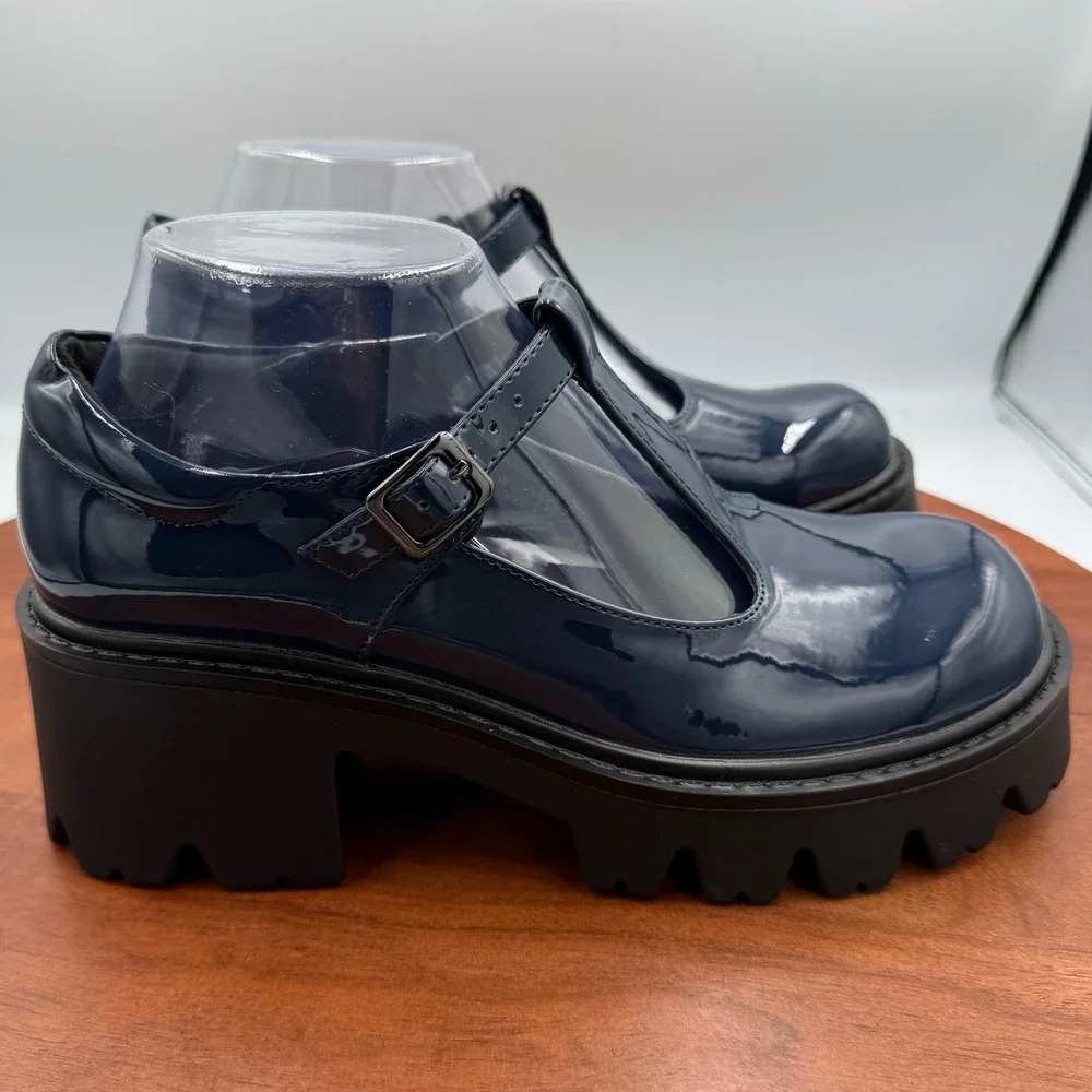 Dream Pairs Navy Patent Mary Jane Platform Chunky Heel Shoes Women‎ Size 7.5 Y2K